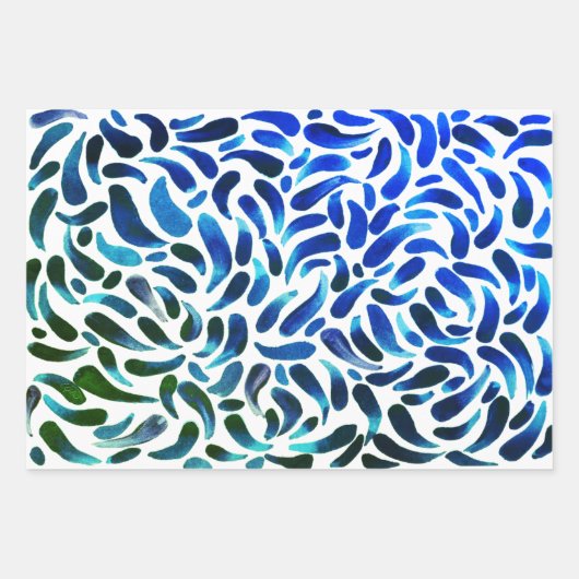 ブルーグリーンアート絵画テーマのパーティーボーイ誕生日 ラッピングペーパーシート (正面3)