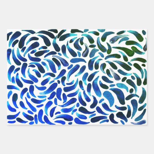 ブルーグリーンアート絵画テーマのパーティーボーイ誕生日 ラッピングペーパーシート (正面)