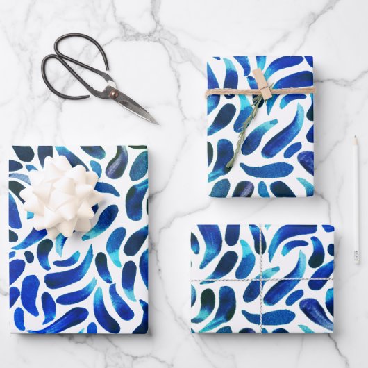 ブルーグリーンアート絵画テーマのパーティーボーイ誕生日 ラッピングペーパーシート (正面)