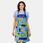 ブルーグリーンアールデコステンドグラス エプロン (着用した状態)