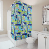 ブルーグリーンアールデコステンドグラス シャワーカーテン (インサイチュ)