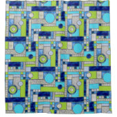 ブルーグリーンアールデコステンドグラス シャワーカーテン (正面)