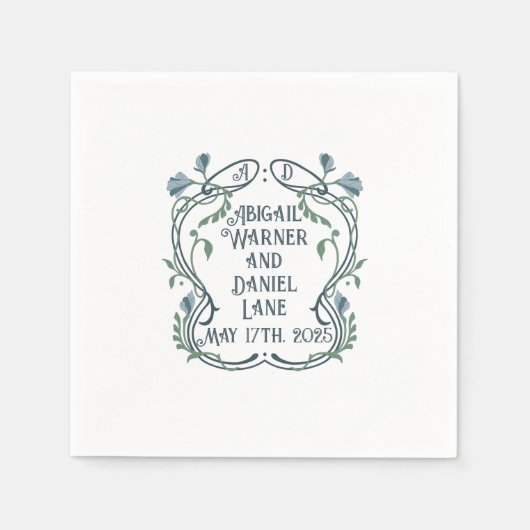 ブルーグリーンアールヌーボー結婚ズカクテル スタンダードカクテルナプキン (正面)