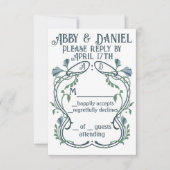 ブルーグリーンアールヌーボー 出欠カード (正面)