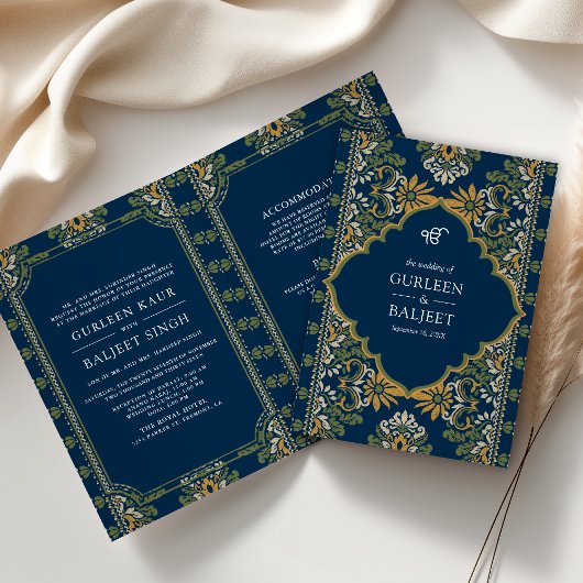 ブルーグリーンイエローイカットオールインワンシーク結婚ズ 招待状