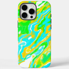 ブルーグリーンイエローカラフル抽象芸術大理石液体 iPhone 16 PRO MAXケース