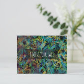 ブルーグリーンイエローデジタルアート「恋しく思私はあなたの顔」 ポストカード (スタンド正面)