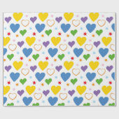 ブルーグリーンイエローバレンタインデーハート ラッピングペーパー (フラット)