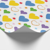 ブルーグリーンイエローバレンタインデーハート ラッピングペーパー (角)