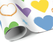 ブルーグリーンイエローバレンタインデーハート ラッピングペーパー (ロールコーナー)