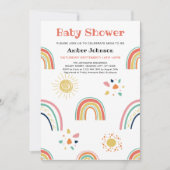 ブルーグリーンイエローレインボーカワイガールベビーシャワー 招待状 (正面)