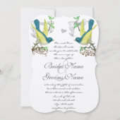 ブルーグリーンイエローヴィンテージ鳥結婚式招待状 招待状 (正面)