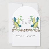 ブルーグリーンイエローヴィンテージ鳥結婚式招待状 招待状 (裏面)