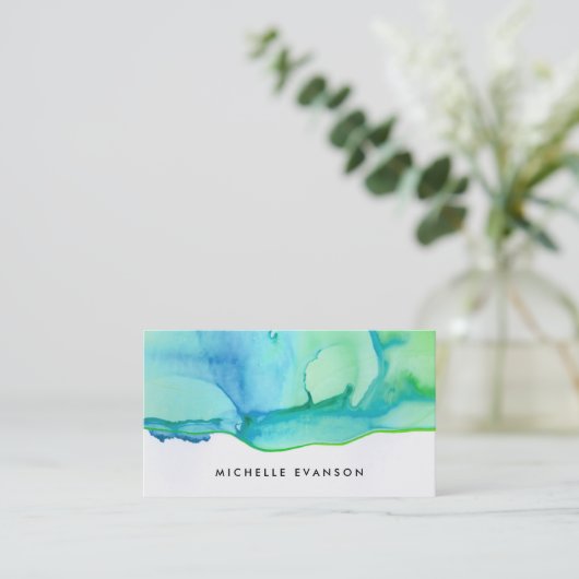 ブルーグリーンインクウォーター色クリエイティブディレクター 名刺 (スタンド正面)