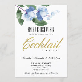 ブルーグリーンインク水カラーフローラカクテルパーティー 招待状
