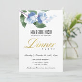ブルーグリーンインク水カラーフローラディナーパーティー 招待状 (スタンド正面)