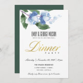 ブルーグリーンインク水カラーフローラディナーパーティー 招待状 (正面/裏面)