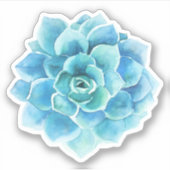 ブルーグリーンウォーターカラーサボテンイラストレーション シール (正面)