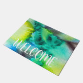 ブルーグリーンウォーターカラー大理石抽象芸術絞り染め ドアマット (アングル)