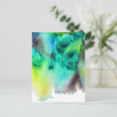 ブルーグリーンウォーターカラー大理石抽象芸術絞り染め ポストカード (スタンド正面)
