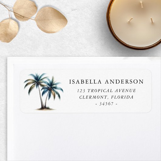 ブルーグリーンウォーターカラー差出人住所 ラベル