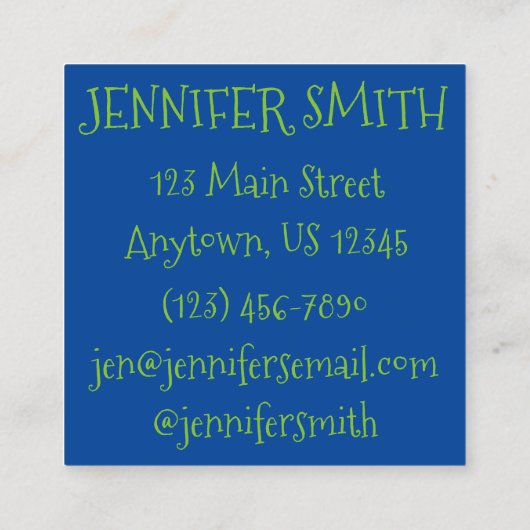 ブルーグリーンウォーター絵を描カラーハートアートラブ スクエア名刺 (裏面)