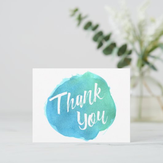 ブルーグリーンウォーター色ありがとうポストカード ポストカード (スタンド正面)