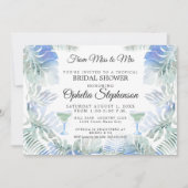 ブルーグリーンウォーター色の葉ブライダルシャワー 招待状 (正面)