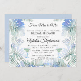 ブルーグリーンウォーター色の葉ブライダルシャワー 招待状