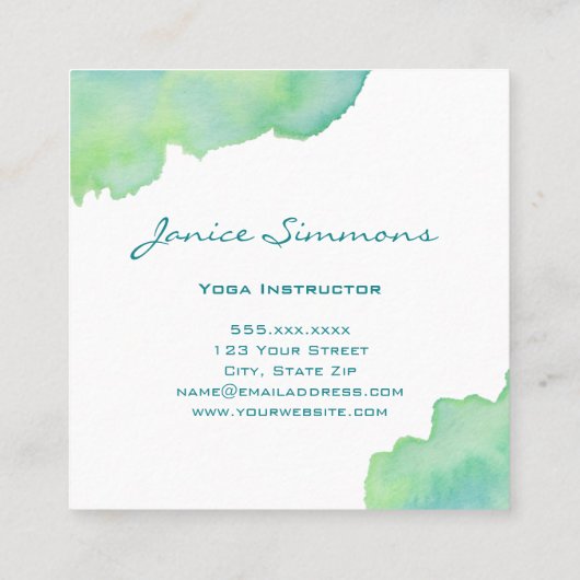 ブルーグリーンウォーター色洗四角ビジネスカード スクエア名刺 (裏面)