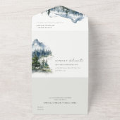 ブルーグリーンウッズマウンテンランドスケープスケッチ結婚ズ オールインワン招待状 (外側)