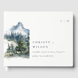 ブルーグリーンウッズマウンテンランドスケープスケッチ結婚ズ ゲストブック