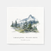 ブルーグリーンウッズマウンテンランドスケープスケッチ結婚ズ スタンダードカクテルナプキン (正面)