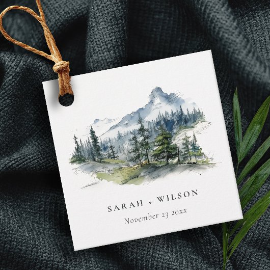 ブルーグリーンウッズマウンテンランドスケープスケッチ結婚ズ フェイバータグ