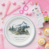 ブルーグリーンウッズマウンテンランドスケープスケッチ結婚ズ ペーパープレート (パーティー)