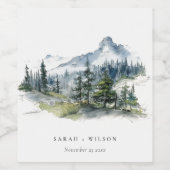 ブルーグリーンウッズマウンテンランドスケープスケッチ結婚ズ ワインラベル (シングルラベル)