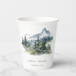ブルーグリーンウッズマウンテンランドスケープスケッチ結婚ズ 紙コップ
