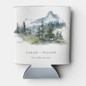ブルーグリーンウッズマウンテンランドスケープスケッチ結婚ズ 缶クーラー (正面)