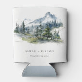 ブルーグリーンウッズマウンテンランドスケープスケッチ結婚ズ 缶クーラー (裏面)