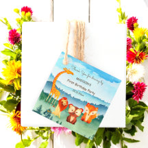 ブルーグリーンウッドランドアニマルズ誕生日メッセージカード