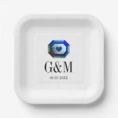 ブルーグリーンエメラルドジェムストーンのカスタムウェディング ペーパープレート (正面)