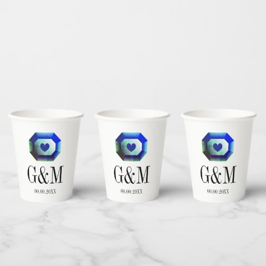 ブルーグリーンエメラルドジェムストーンのカスタムウェディング 紙コップ (複数)