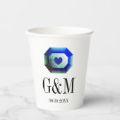 ブルーグリーンエメラルドジェムストーンのカスタムウェディング 紙コップ (正面)