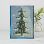 ブルーグリーンエレガントグリッターペーパーカットクリスマスツリー シーズンカード (スタンド正面)