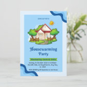 ブルーグリーンエレガント引っ越し祝いパーティーパーティの招待状 招待状 (スタンド正面)