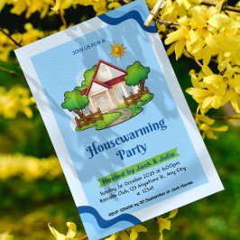ブルーグリーンエレガント引っ越し祝いパーティーパーティの招待状 招待状
