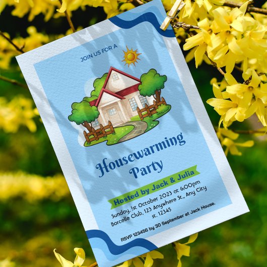 ブルーグリーンエレガント引っ越し祝いパーティーパーティの招待状 招待状