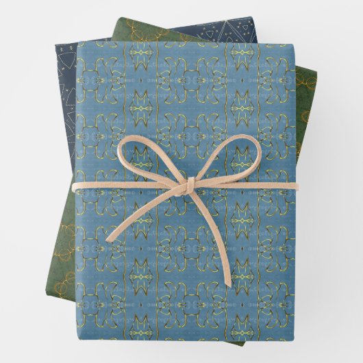 ブルーグリーンエレガント金ゴールドメリークリスマスラッピング ラッピングペーパーシート (インサイチュ)