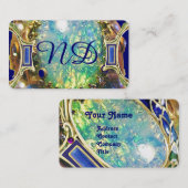ブルーグリーンオパール、アールヌーボー金ゴールドジュエルモノグラム 名刺 (正面/裏面)