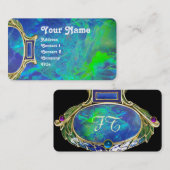 ブルーグリーンオパール、アールヌーボー金ゴールドジュエルモノグラム 名刺 (正面/裏面)